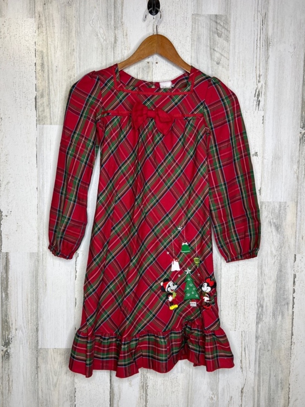 Disney Store Girls Size 7 8 Mickey Minnie Mouse Christmas Plaid Nightgown